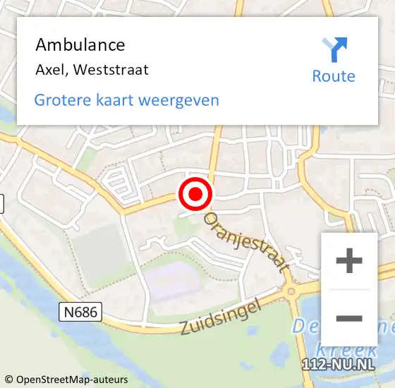 Locatie op kaart van de 112 melding: Ambulance Axel, Weststraat op 21 februari 2018 13:15