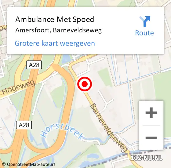 Locatie op kaart van de 112 melding: Ambulance Met Spoed Naar Amersfoort, Barneveldseweg op 21 februari 2018 13:28