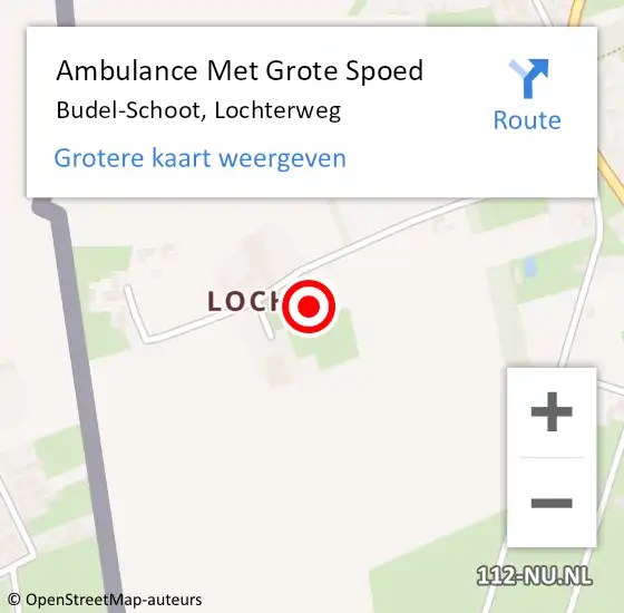 Locatie op kaart van de 112 melding: Ambulance Met Grote Spoed Naar Budel-Schoot, Lochterweg op 21 februari 2018 13:44