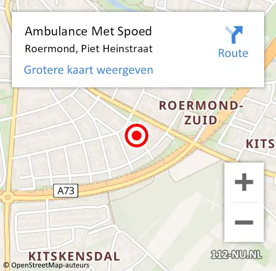 Locatie op kaart van de 112 melding: Ambulance Met Spoed Naar Roermond, Piet Heinstraat op 21 februari 2018 14:26
