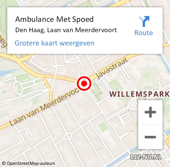 Locatie op kaart van de 112 melding: Ambulance Met Spoed Naar Den Haag, Laan van Meerdervoort op 21 februari 2018 14:53