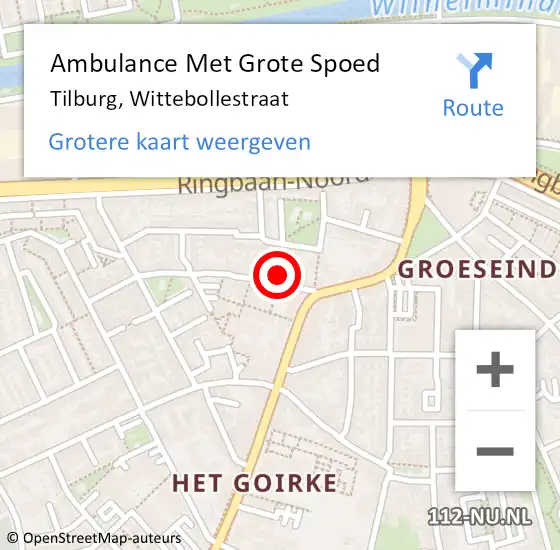 Locatie op kaart van de 112 melding: Ambulance Met Grote Spoed Naar Tilburg, Wittebollestraat op 21 februari 2018 15:13