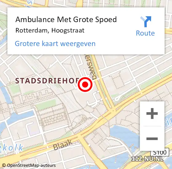 Locatie op kaart van de 112 melding: Ambulance Met Grote Spoed Naar Rotterdam, Hoogstraat op 21 februari 2018 15:24