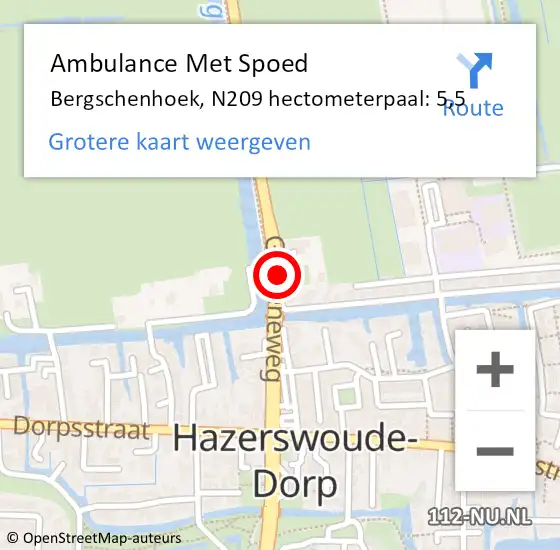 Locatie op kaart van de 112 melding: Ambulance Met Spoed Naar Bergschenhoek, N209 hectometerpaal: 5,5 op 21 februari 2018 16:26