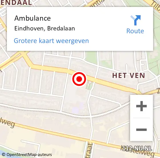 Locatie op kaart van de 112 melding: Ambulance Eindhoven, Bredalaan op 21 februari 2018 16:45