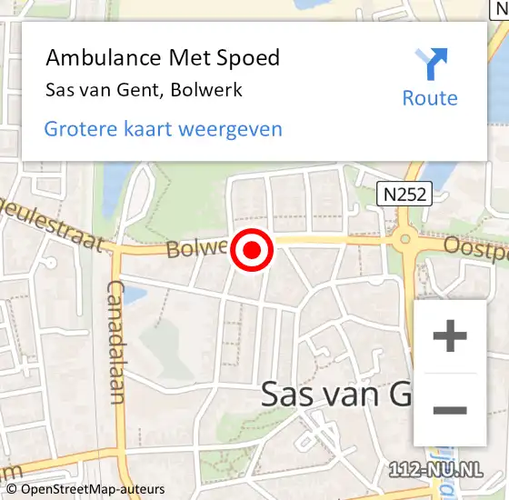 Locatie op kaart van de 112 melding: Ambulance Met Spoed Naar Sas van Gent, Bolwerk op 21 februari 2018 16:49