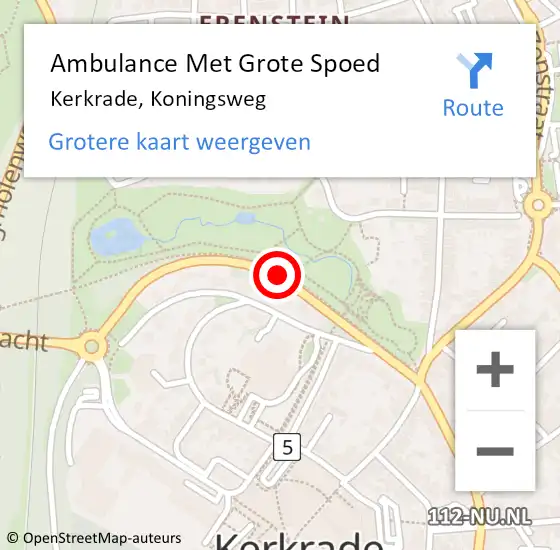 Locatie op kaart van de 112 melding: Ambulance Met Grote Spoed Naar Kerkrade, Koningsweg op 21 februari 2018 18:43