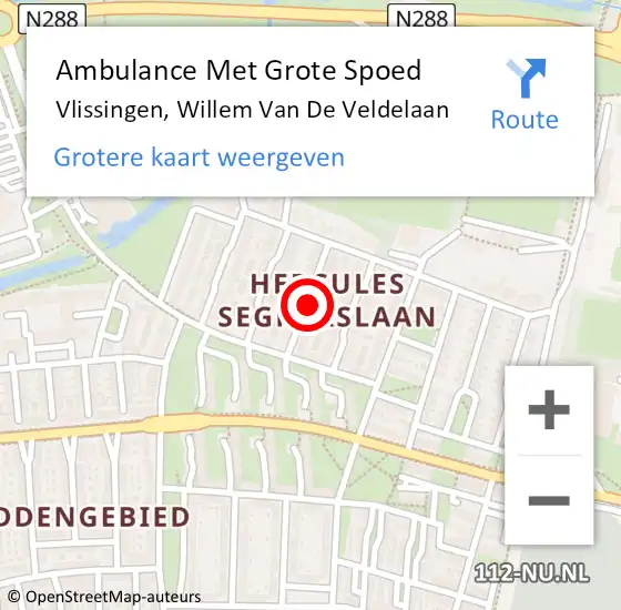 Locatie op kaart van de 112 melding: Ambulance Met Grote Spoed Naar Vlissingen, Willem Van De Veldelaan op 21 februari 2018 18:45