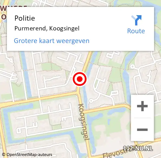 Locatie op kaart van de 112 melding: Politie Purmerend, Koogsingel op 21 februari 2018 19:45