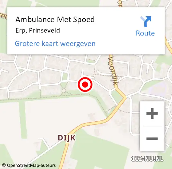 Locatie op kaart van de 112 melding: Ambulance Met Spoed Naar Erp, Prinseveld op 21 februari 2018 20:07