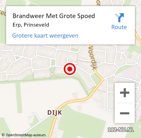 Locatie op kaart van de 112 melding: Brandweer Met Grote Spoed Naar Erp, Prinseveld op 21 februari 2018 20:09