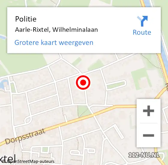 Locatie op kaart van de 112 melding: Politie Aarle-Rixtel, Wilhelminalaan op 21 februari 2018 21:17