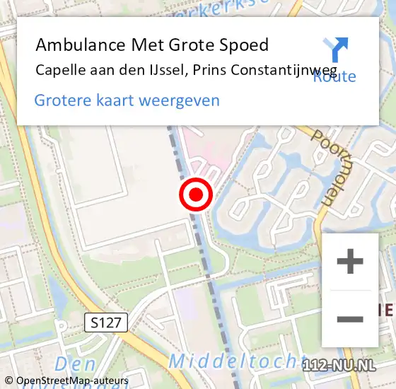 Locatie op kaart van de 112 melding: Ambulance Met Grote Spoed Naar Capelle aan den IJssel, Prins Constantijnweg op 21 februari 2018 21:41