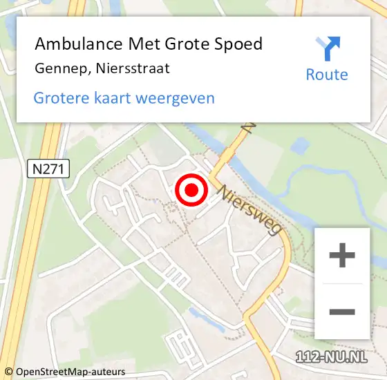 Locatie op kaart van de 112 melding: Ambulance Met Grote Spoed Naar Gennep, Niersstraat op 21 februari 2018 21:45