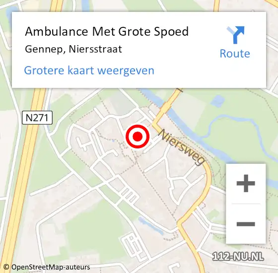 Locatie op kaart van de 112 melding: Ambulance Met Grote Spoed Naar Gennep, Niersstraat op 21 februari 2018 21:48