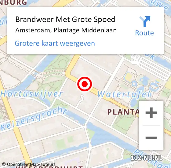 Locatie op kaart van de 112 melding: Brandweer Met Grote Spoed Naar Amsterdam, Plantage Middenlaan op 21 februari 2018 22:38