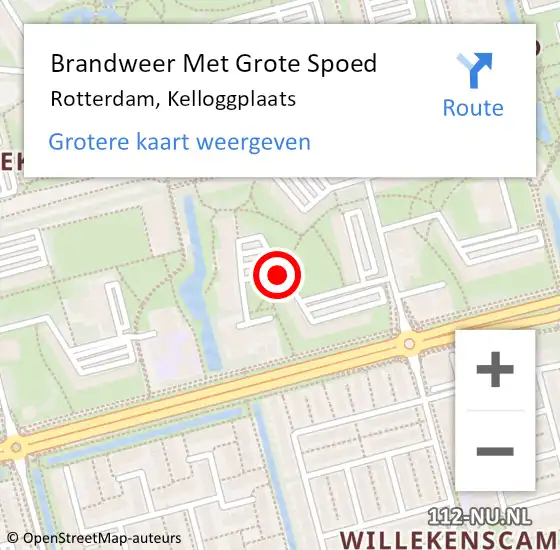 Locatie op kaart van de 112 melding: Brandweer Met Grote Spoed Naar Rotterdam, Kelloggplaats op 21 februari 2018 23:01