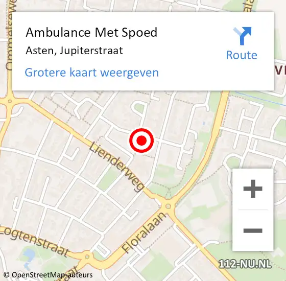 Locatie op kaart van de 112 melding: Ambulance Met Spoed Naar Asten, Jupiterstraat op 21 februari 2018 23:59