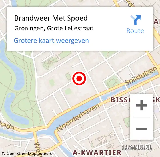 Locatie op kaart van de 112 melding: Brandweer Met Spoed Naar Groningen, Grote Leliestraat op 22 februari 2018 00:21