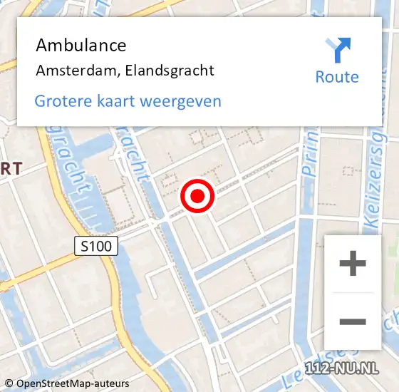 Locatie op kaart van de 112 melding: Ambulance Amsterdam, Elandsgracht op 22 februari 2018 01:32