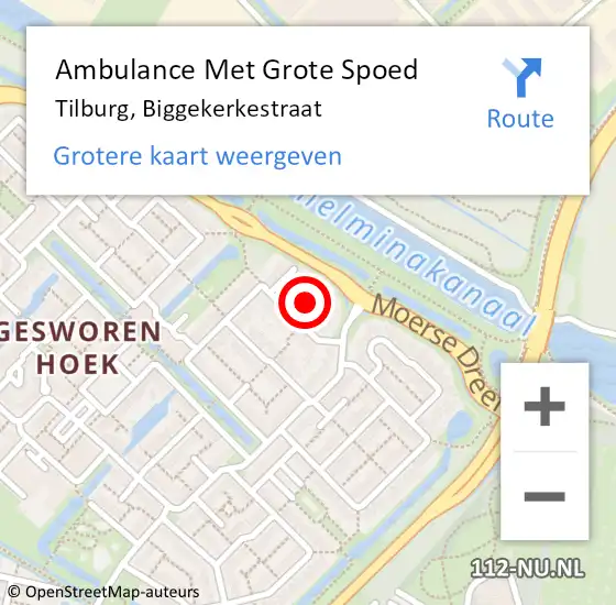 Locatie op kaart van de 112 melding: Ambulance Met Grote Spoed Naar Tilburg, Biggekerkestraat op 17 februari 2014 05:13