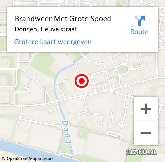 Locatie op kaart van de 112 melding: Brandweer Met Grote Spoed Naar Dongen, Heuvelstraat op 22 februari 2018 03:20