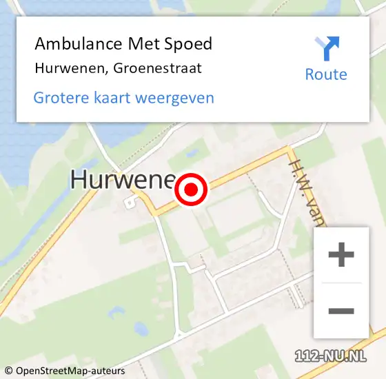 Locatie op kaart van de 112 melding: Ambulance Met Spoed Naar Hurwenen, Groenestraat op 22 februari 2018 04:14