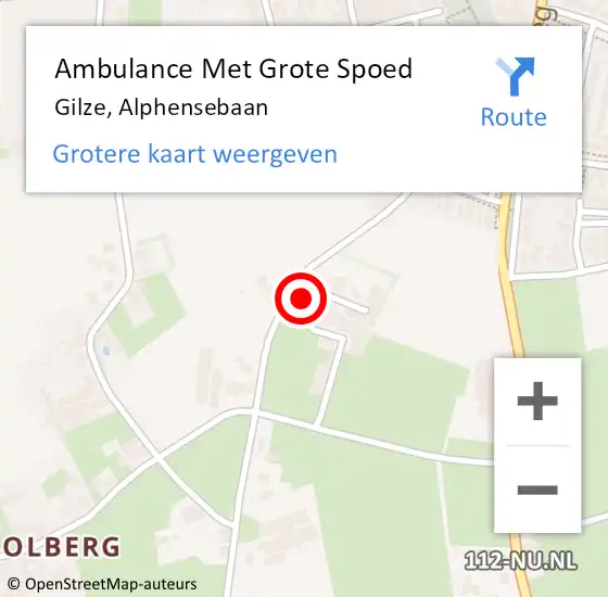 Locatie op kaart van de 112 melding: Ambulance Met Grote Spoed Naar Gilze, Alphensebaan op 22 februari 2018 04:50