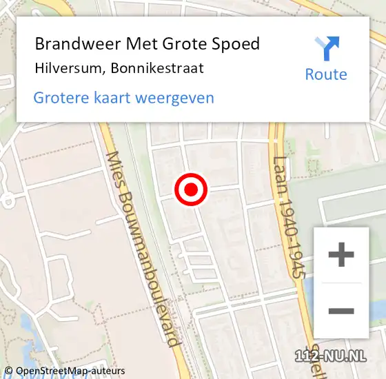 Locatie op kaart van de 112 melding: Brandweer Met Grote Spoed Naar Hilversum, Bonnikestraat op 22 februari 2018 05:59