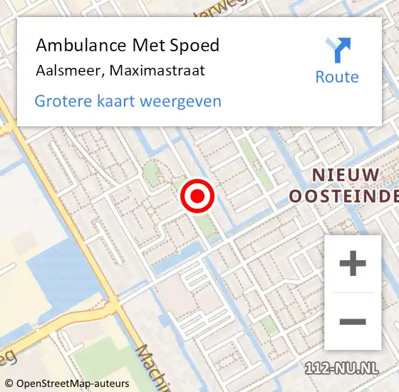 Locatie op kaart van de 112 melding: Ambulance Met Spoed Naar Aalsmeer, Maximastraat op 22 februari 2018 07:19