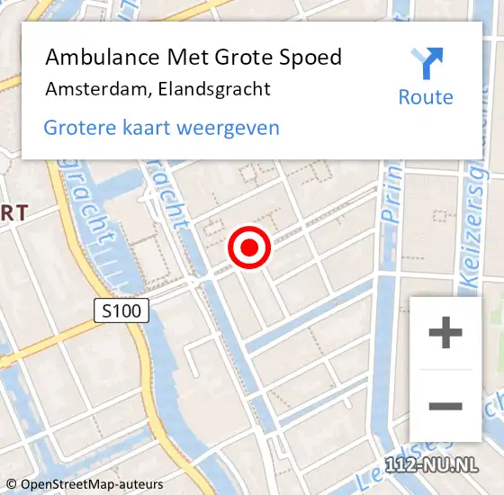 Locatie op kaart van de 112 melding: Ambulance Met Grote Spoed Naar Amsterdam, Elandsgracht op 22 februari 2018 08:28