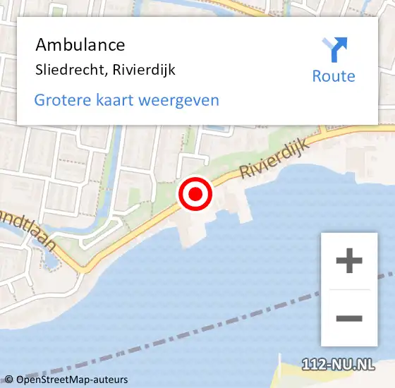 Locatie op kaart van de 112 melding: Ambulance Sliedrecht, Rivierdijk op 22 februari 2018 09:02