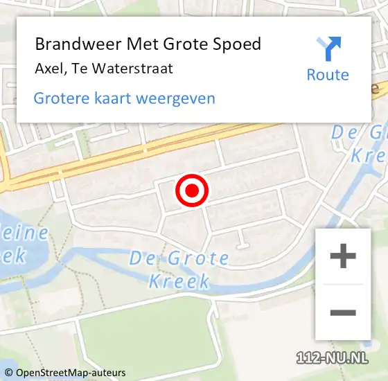 Locatie op kaart van de 112 melding: Brandweer Met Grote Spoed Naar Axel, Te Waterstraat op 22 februari 2018 09:04