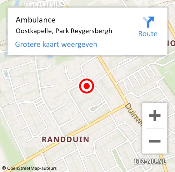 Locatie op kaart van de 112 melding: Ambulance Oostkapelle, Park Reygersbergh op 22 februari 2018 09:05