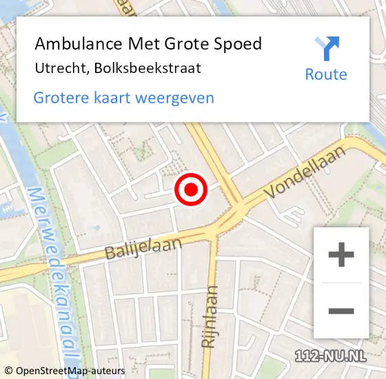 Locatie op kaart van de 112 melding: Ambulance Met Grote Spoed Naar Utrecht, Bolksbeekstraat op 22 februari 2018 10:26