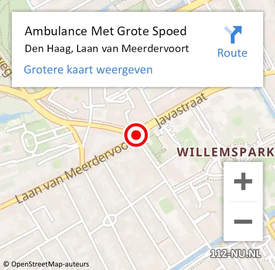 Locatie op kaart van de 112 melding: Ambulance Met Grote Spoed Naar Den Haag, Laan van Meerdervoort op 22 februari 2018 10:40