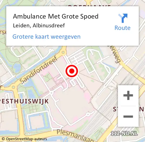 Locatie op kaart van de 112 melding: Ambulance Met Grote Spoed Naar Leiden, Albinusdreef op 22 februari 2018 10:51