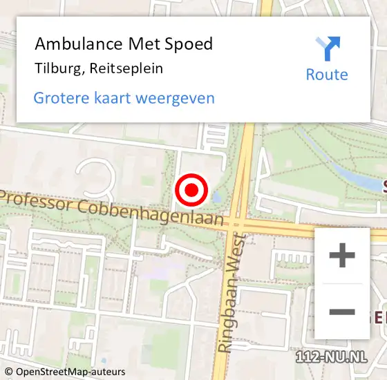 Locatie op kaart van de 112 melding: Ambulance Met Spoed Naar Tilburg, Reitseplein op 22 februari 2018 12:29