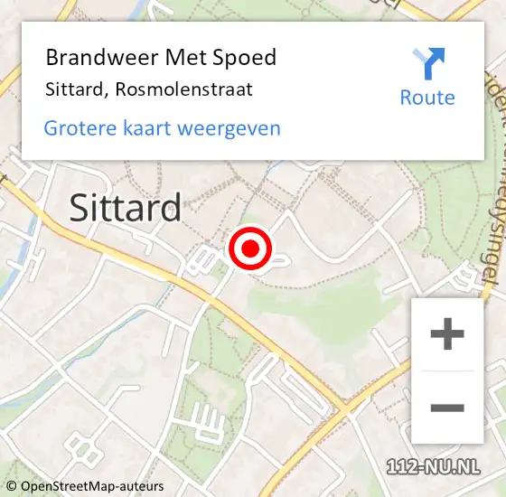 Locatie op kaart van de 112 melding: Brandweer Met Spoed Naar Sittard, Rosmolenstraat op 22 februari 2018 13:04