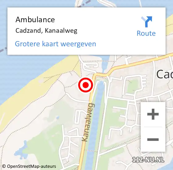 Locatie op kaart van de 112 melding: Ambulance Cadzand, Kanaalweg op 22 februari 2018 13:19