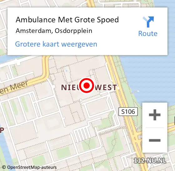 Locatie op kaart van de 112 melding: Ambulance Met Grote Spoed Naar Amsterdam, Osdorpplein op 22 februari 2018 13:32