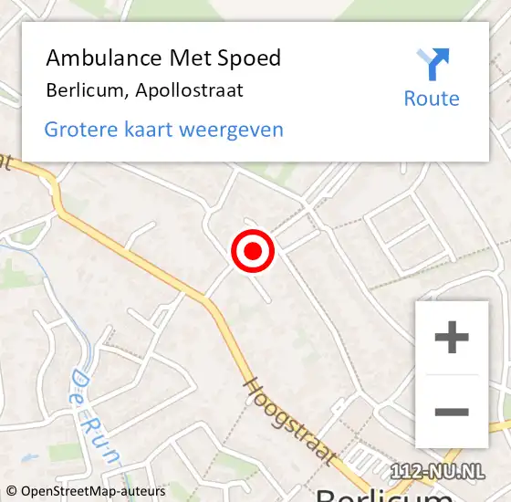 Locatie op kaart van de 112 melding: Ambulance Met Spoed Naar Berlicum, Apollostraat op 22 februari 2018 14:28