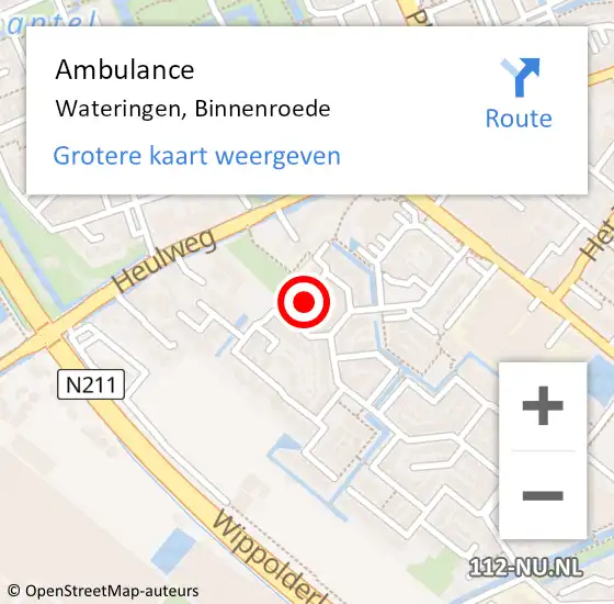 Locatie op kaart van de 112 melding: Ambulance Wateringen, Binnenroede op 22 februari 2018 15:05