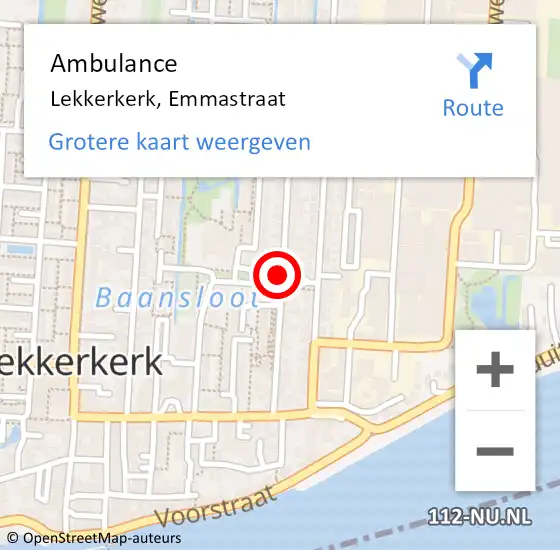 Locatie op kaart van de 112 melding: Ambulance Lekkerkerk, Emmastraat op 22 februari 2018 15:57