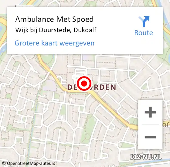 Locatie op kaart van de 112 melding: Ambulance Met Spoed Naar Wijk bij Duurstede, Dukdalf op 22 februari 2018 16:00