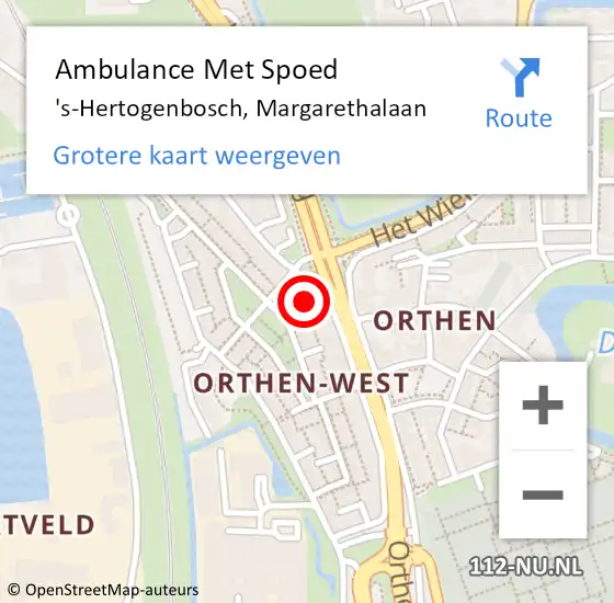 Locatie op kaart van de 112 melding: Ambulance Met Spoed Naar 's-Hertogenbosch, Margarethalaan op 22 februari 2018 16:18