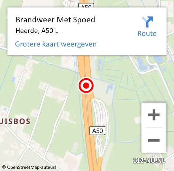Locatie op kaart van de 112 melding: Brandweer Met Spoed Naar Heerde, A50 L op 22 februari 2018 16:32