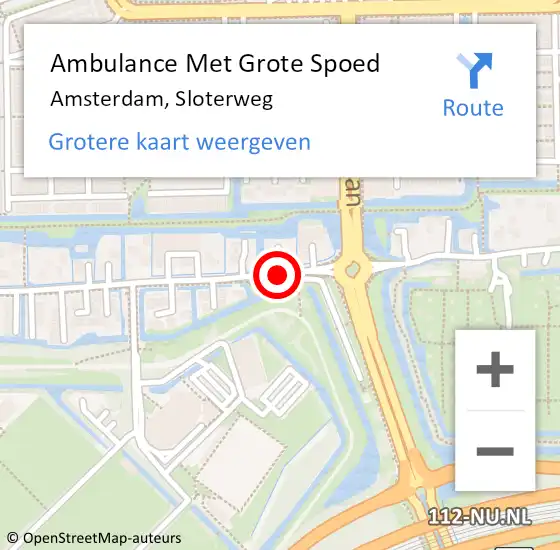 Locatie op kaart van de 112 melding: Ambulance Met Grote Spoed Naar Amsterdam, Sloterweg op 22 februari 2018 16:36