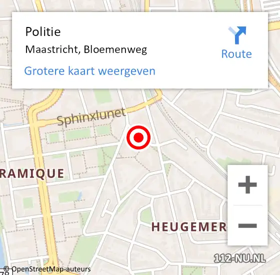Locatie op kaart van de 112 melding: Politie Maastricht, Bloemenweg op 22 februari 2018 16:42