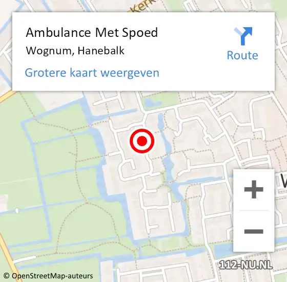 Locatie op kaart van de 112 melding: Ambulance Met Spoed Naar Wognum, Hanebalk op 22 februari 2018 16:58